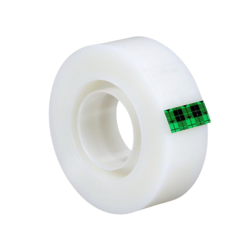 A roll of Scotch® Magic™ Invisible Tape from 3M Deutschland GmbH, with a small green-black checkered stripe on the edge on a white background.
