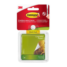 An advantage pack of Command™ Poster Strips (17024-VP) from 3M Deutschland GmbH contains 48 adhesive strips for hanging posters without drilling, with multicolored packaging and French-English labeling.