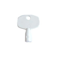 The Soft Care Bulk Key from Diversey Deutschland GmbH & Co. OHG is a small, white replacement key for Soft Care Bulk Dispensers with a rounded, rectangular head, a single upper hole, and a cylindrical shaft, depicted on a plain white background.