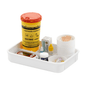 The melijekt blood sugar tablet E from Helmut Schwarz GmbH contains a white shell with a yellow cannula container, which is essential for blood sugar measurement, as well as a blood glucose meter with a lancet device. The package also includes a bottle of test strips, small boxes with medical accessories, contact lens solution, and plastic cups with adhesive bandages.