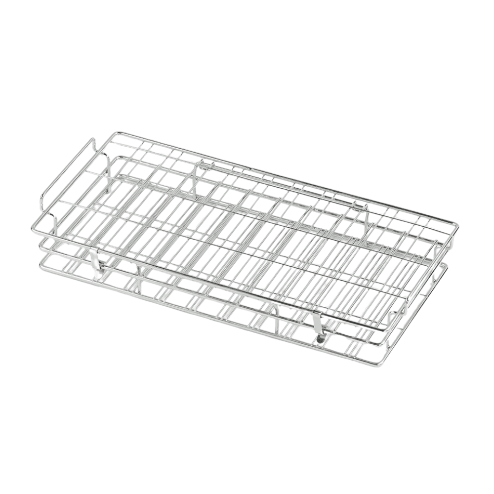 We present the Melipul cup rinsing basket made of stainless steel in large from Helmut Schwarz GmbH, a stylish and durable accessory for any kitchen. This sleek metal construction features multiple support legs, making it perfect for placing baked goods or other foods that need to be cooled efficiently. Its rectangular shape and grid pattern ensure optimal air circulation and seamlessly integrate into your kitchen.