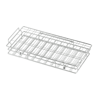 We present the Melipul cup rinsing basket made of stainless steel in large from Helmut Schwarz GmbH, a stylish and durable accessory for any kitchen. This sleek metal construction features multiple support legs, making it perfect for placing baked goods or other foods that need to be cooled efficiently. Its rectangular shape and grid pattern ensure optimal air circulation and seamlessly integrate into your kitchen.