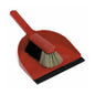 The Nölle Profi Brush Sweeping Set from Nölle Profi Brush Brush & Paint Technique e.K. consists of a red dustpan with a black rubber edge and a small hand brush. The broom has a red handle and mixed synthetic bristles, combining black and beige bristles for efficient cleaning.