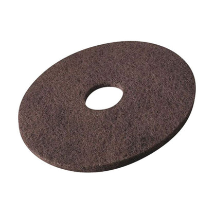 The Vileda Professional DynaCross Superpads floor discs from Vileda GmbH are round brown scouring pads with a rough texture and central hole, ideal for floor care. They are designed for floor cleaning machines and offer excellent chemical resistance.