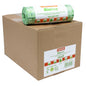 A cardboard box with the inscription "EMIL DEISS KG (GmbH + Co.)" and a roll of green, 100% compostable waste bags on it. The bags are marked with "430 x 500 mm", reflecting their dimensions. Both items are presented on a plain white background.