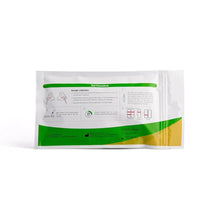 The instructions for use of the Hotgen Sars-CoV-2 Antigen Layman's Rapid Test CE0123 contain clear, illustrated instructions for using the nasal swab sample collection kit. It is characterized by a clear, minimalist design with a green border, yellow accents, and important details about the SARS-CoV-2 antigen self-test.