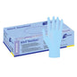 A box labeled “Meditrade Nitrile Gloves NextGen® by Meditrade GmbH” with the illustration of medium-sized, powder-free, blue nitrile gloves on the top and side of the packaging.